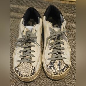 Womens P448 Sneakers White W Faux Snakeskin  7.5 38. Made In Italy.